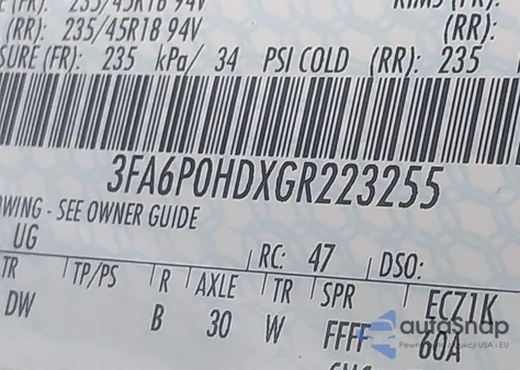 2016 Ford Fusion Se from USA, damaged, VIN 3FA6P0HDXGR223255